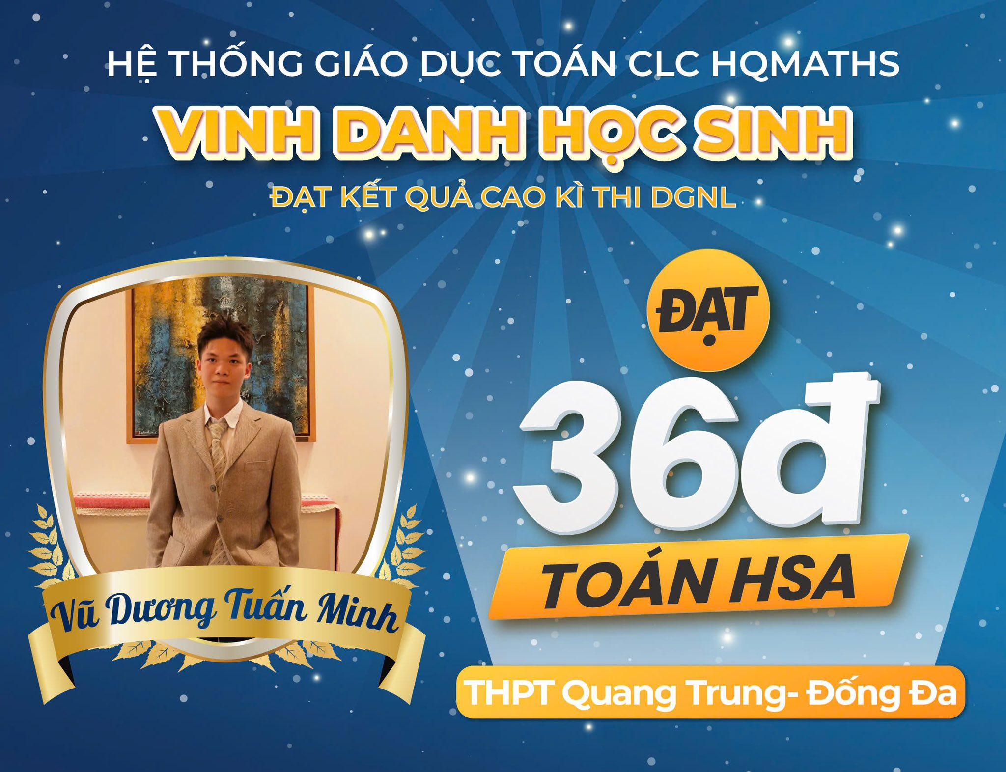 Vũ Dương Tuấn Minh — 36/50 điểm Toán HSA — THPT Quang Trung Đống Đa