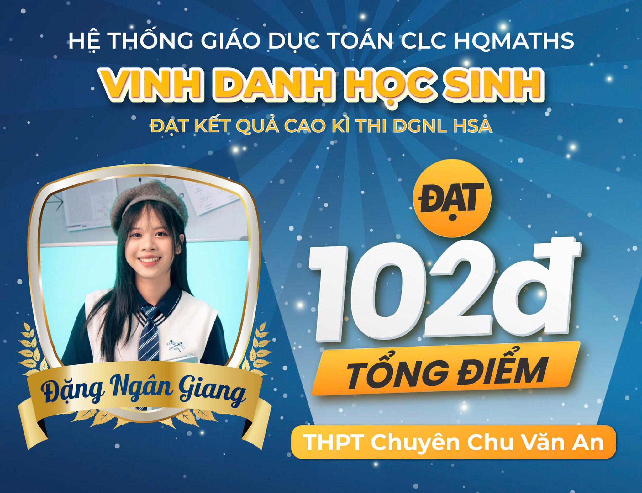 Đặng Ngân Giang — 102 điểm HSA — THPT Chuyên Chu Văn An