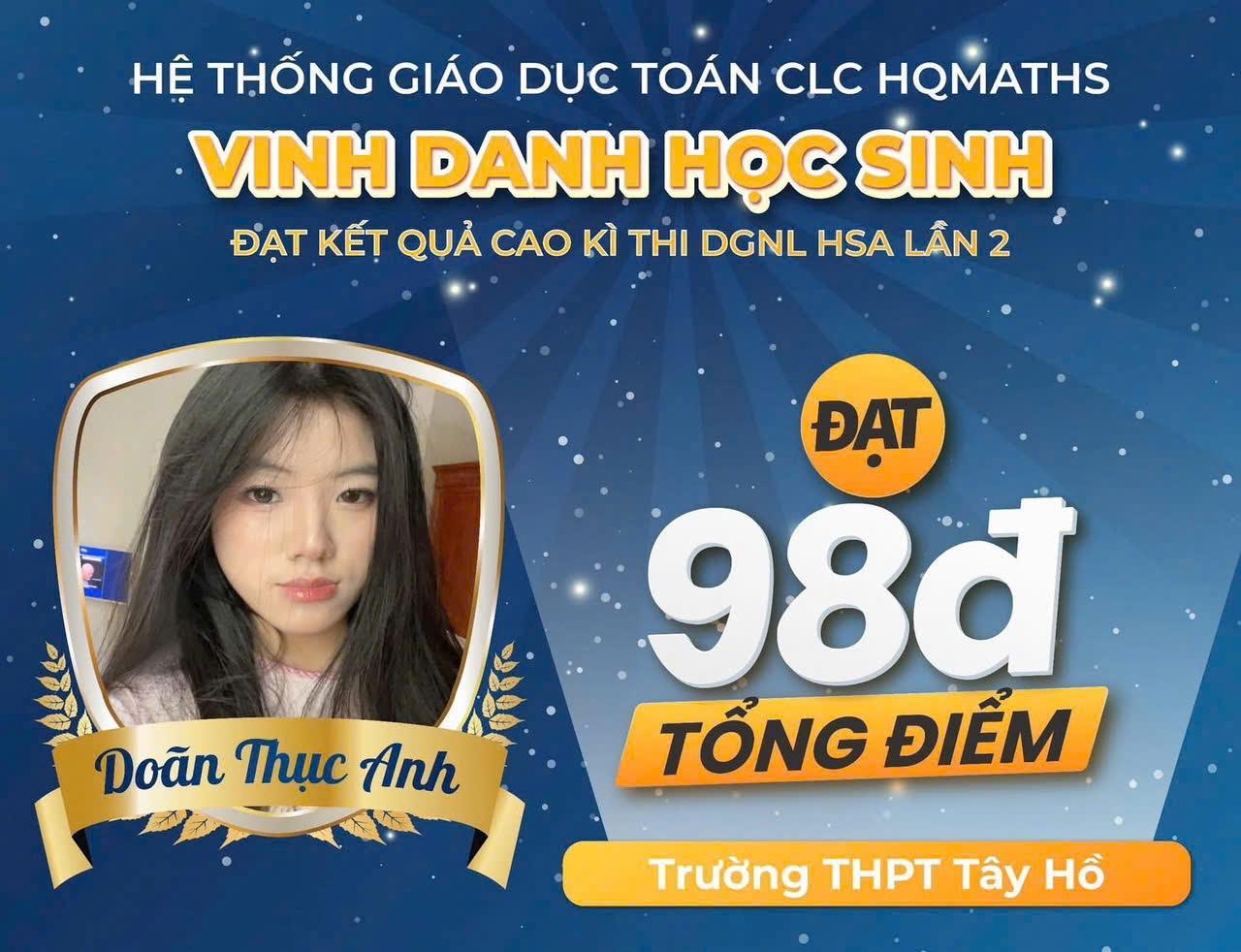 Doãn Thục Anh — 98 điểm HSA — THPT Tây Hồ
