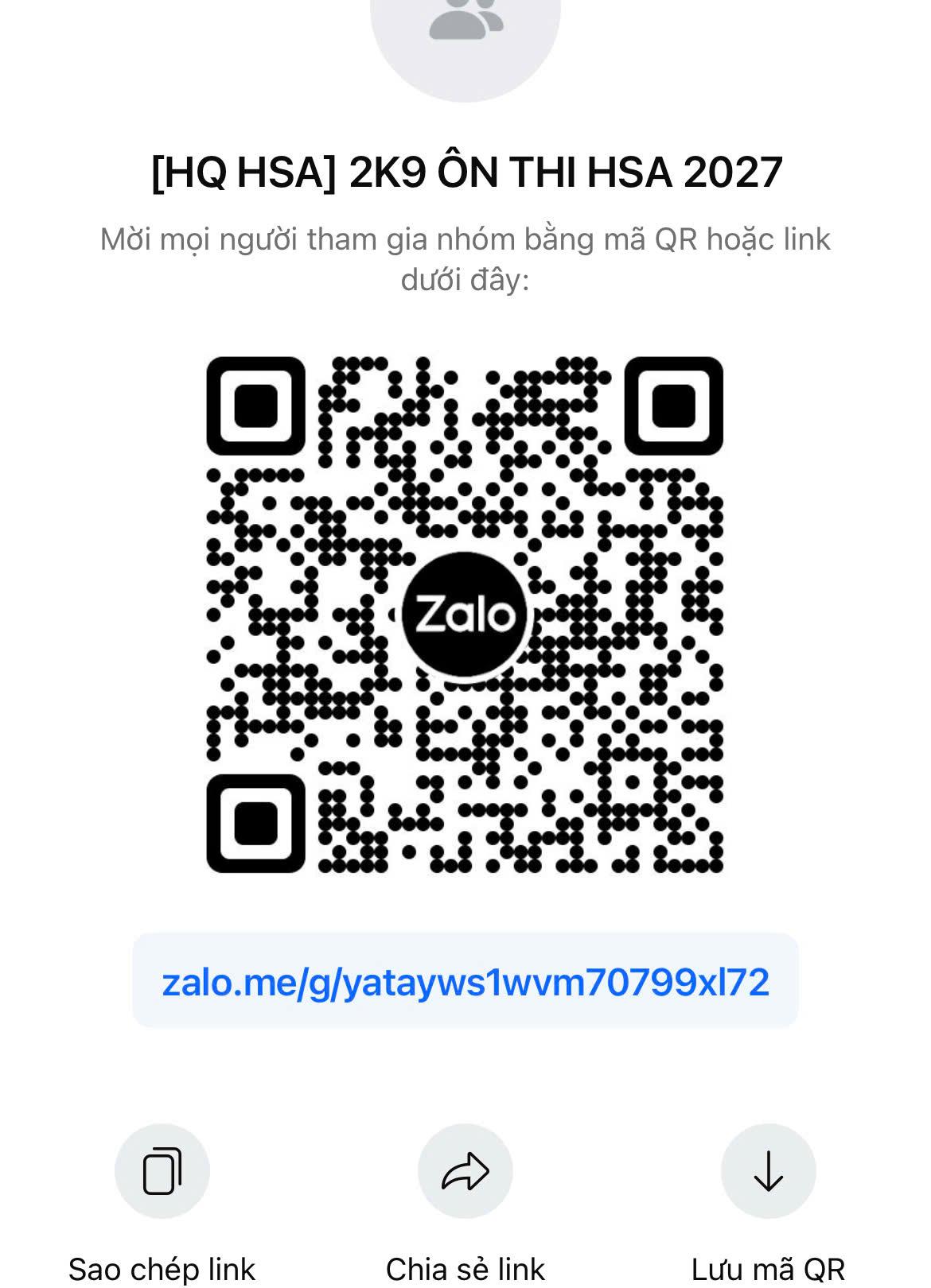 Mã QR Nhóm Zalo HSA 2k9 — Nhóm 1